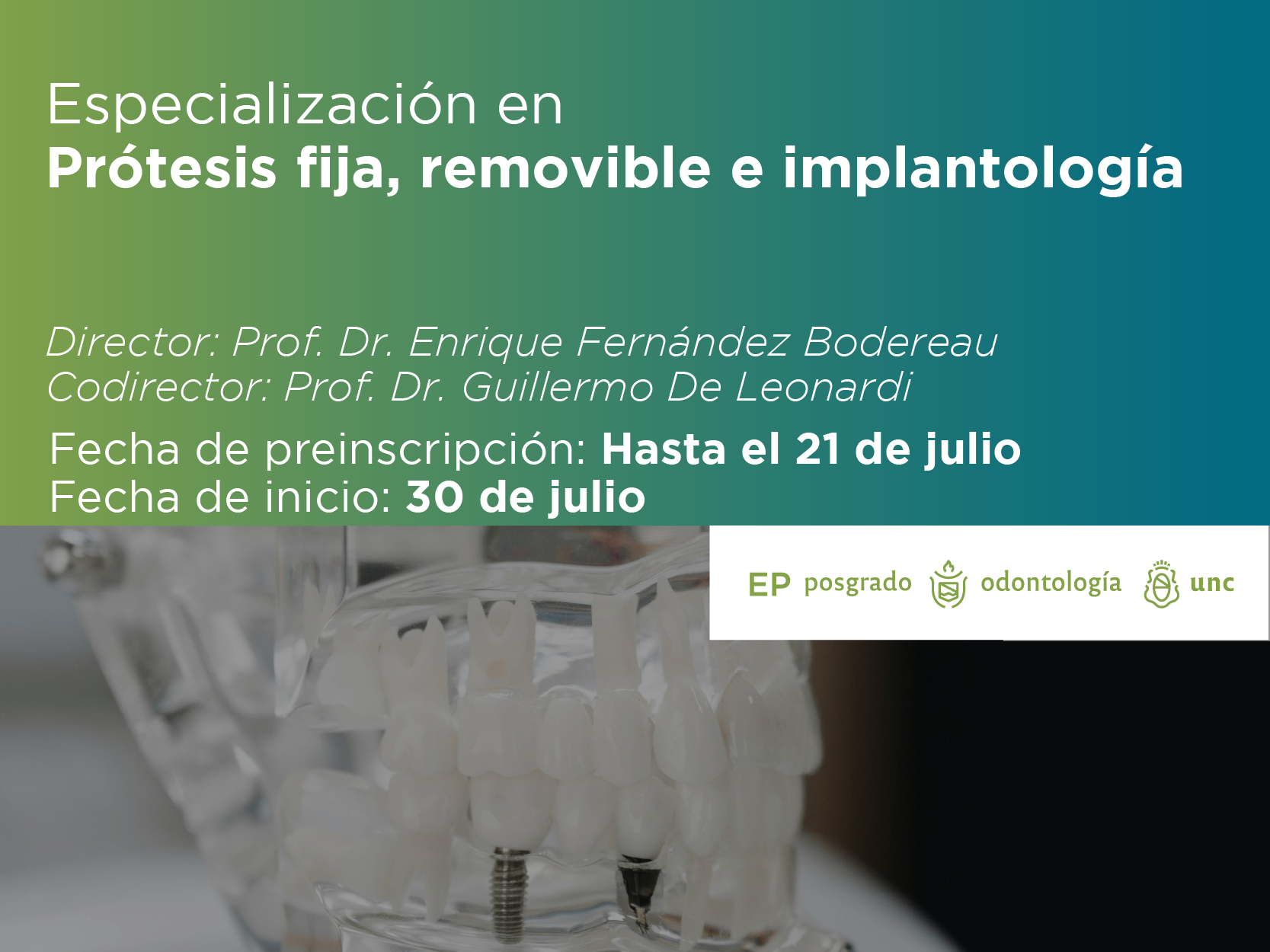 Carrera de Especialización en Prótesis Fija, Removible e Implantología
