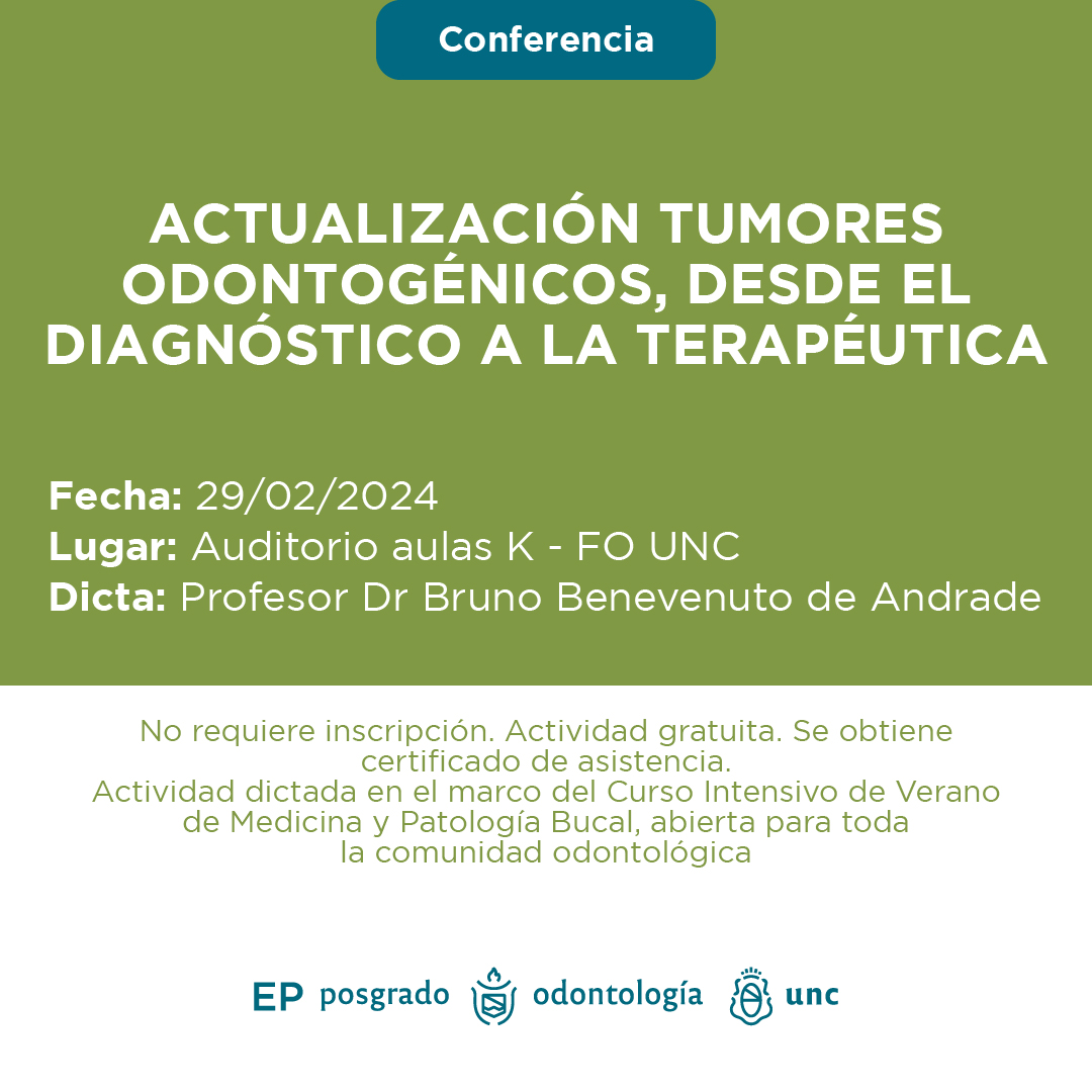 Conferencia Actualización tumores odontogénicos,desde el diagnóstico a la terapéutica.De 9 a 11 horas.